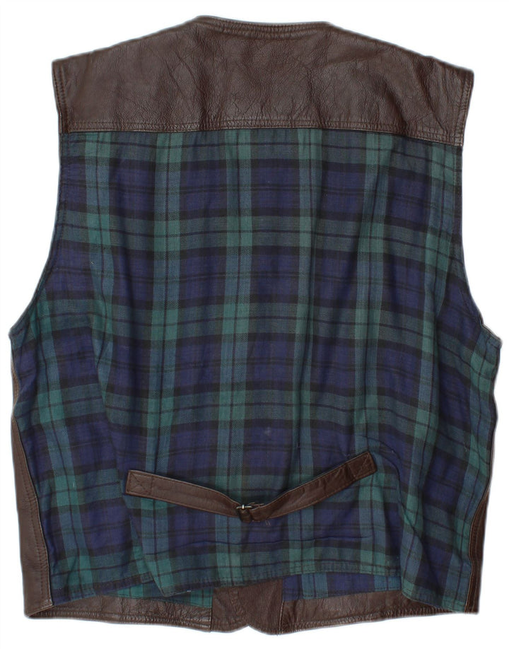 L.O.G.G Mens Leather Waistcoat XL Brown Check Leather