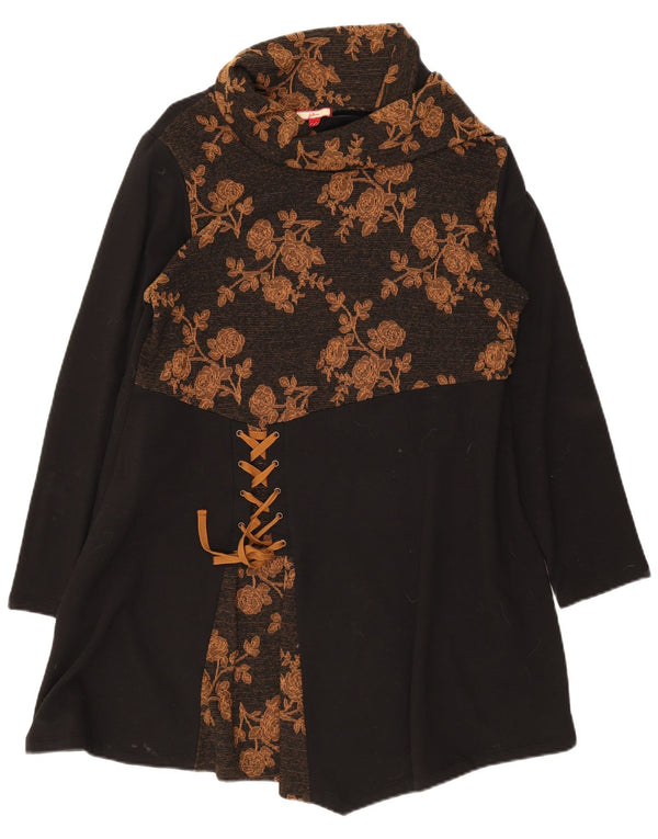 Joe Browns Womens Roll Neck A-Line Dress UK 18 XL Black Floral Cotton