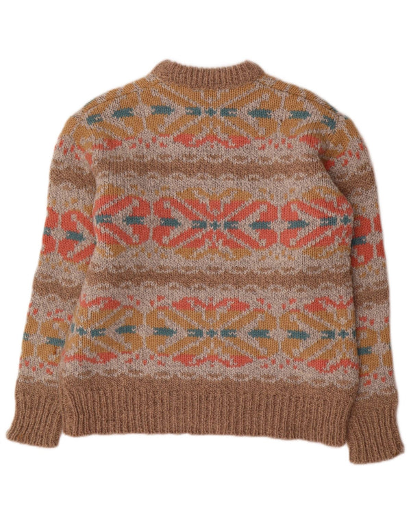 Vintage Womens Crew Neck Jumper Sweater UK 14 Large Brown Fair Isle