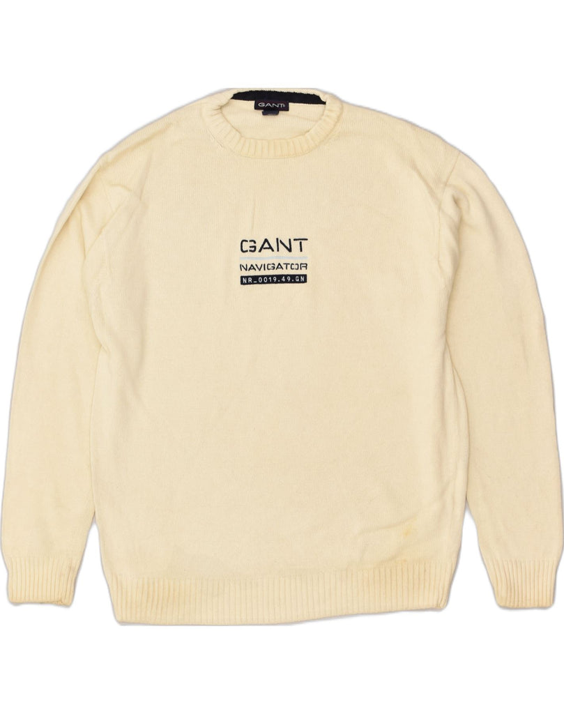 GANT Mens Crew Neck Jumper Sweater Medium Off White Cotton | Vintage Gant | Thrift | Second-Hand Gant | Used Clothing | Messina Hembry 