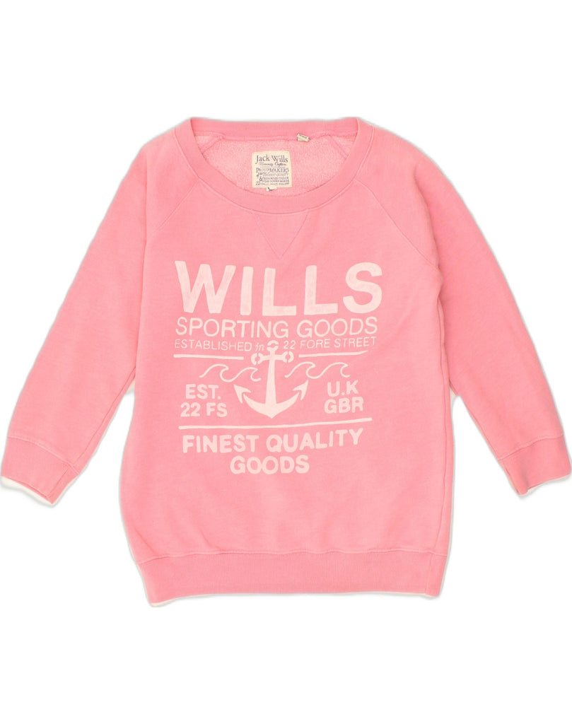 JACK WILLS Womens Graphic Sweatshirt Jumper UK 10 Small  Pink Cotton | Vintage Jack Wills | Thrift | Second-Hand Jack Wills | Used Clothing | Messina Hembry 