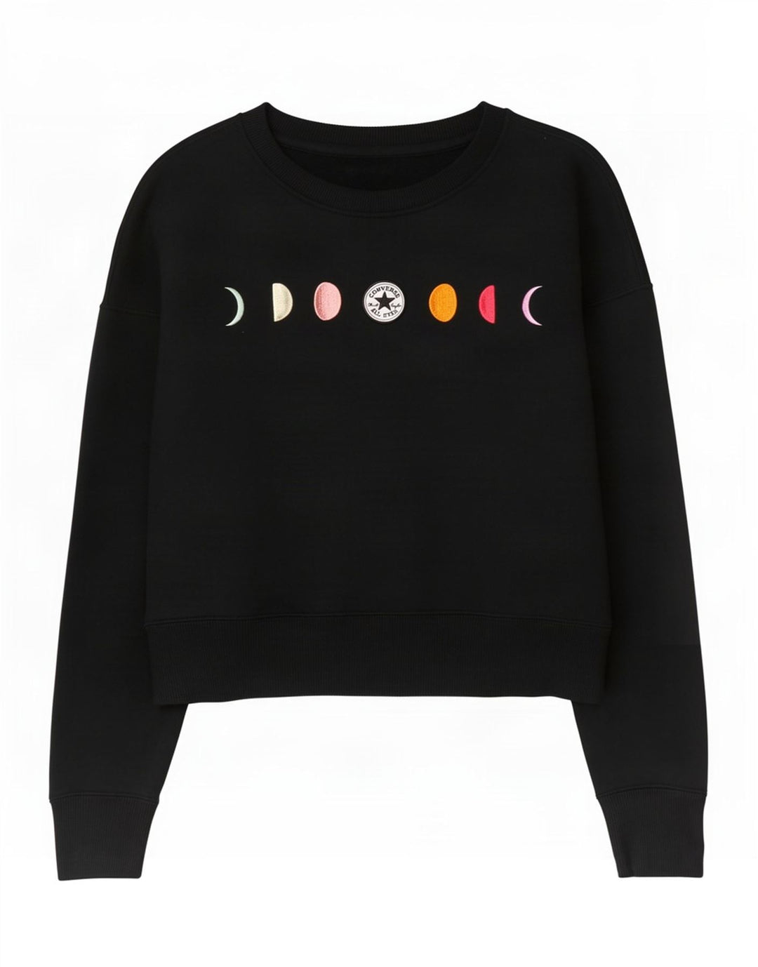 Converse Womens Oversized Crop Graphic Sweatshirt Jumper UK 6 XS Black
