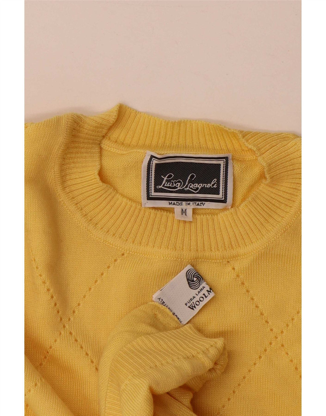 Luisa Spagnoli Womens Crew Neck Jumper Sweater UK 14 Medium Yellow