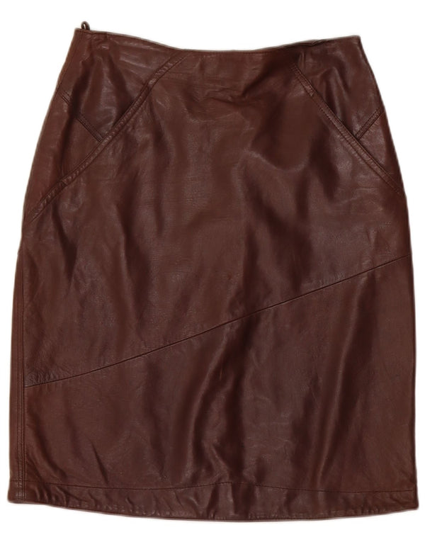Vintage Womens High Waist Leather Skirt IT 42 Medium W26 Brown