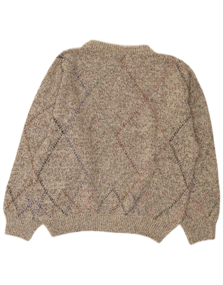 NANI BON Mens Crew Neck Jumper Sweater IT 52 Large Grey Argyle/Diamond