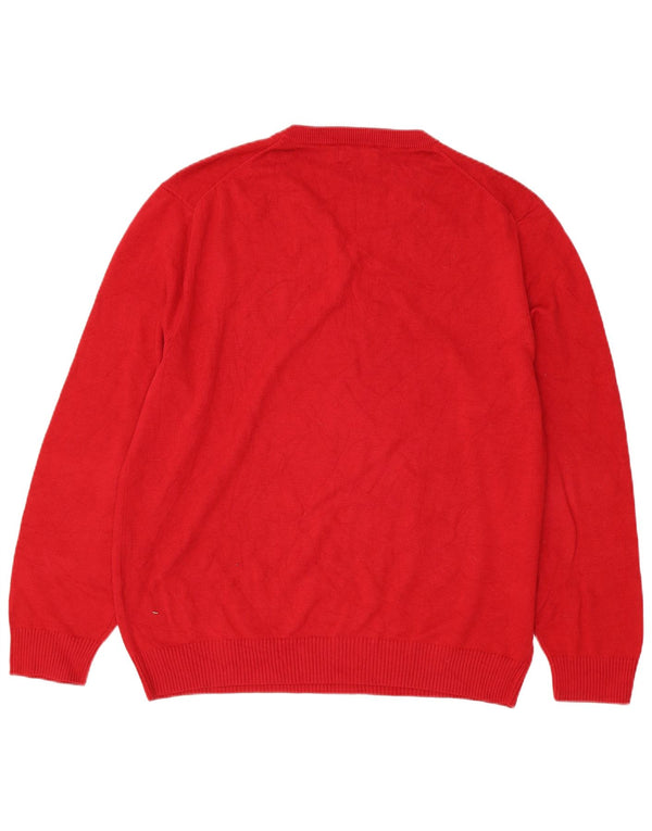 Nautica Mens V-Neck Jumper Sweater XL Red Cotton