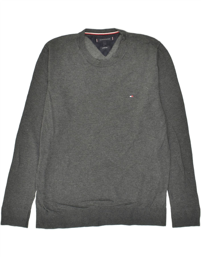 TOMMY HILFIGER Mens Crew Neck Jumper Sweater Large Grey Cotton | Vintage Tommy Hilfiger | Thrift | Second-Hand Tommy Hilfiger | Used Clothing | Messina Hembry 