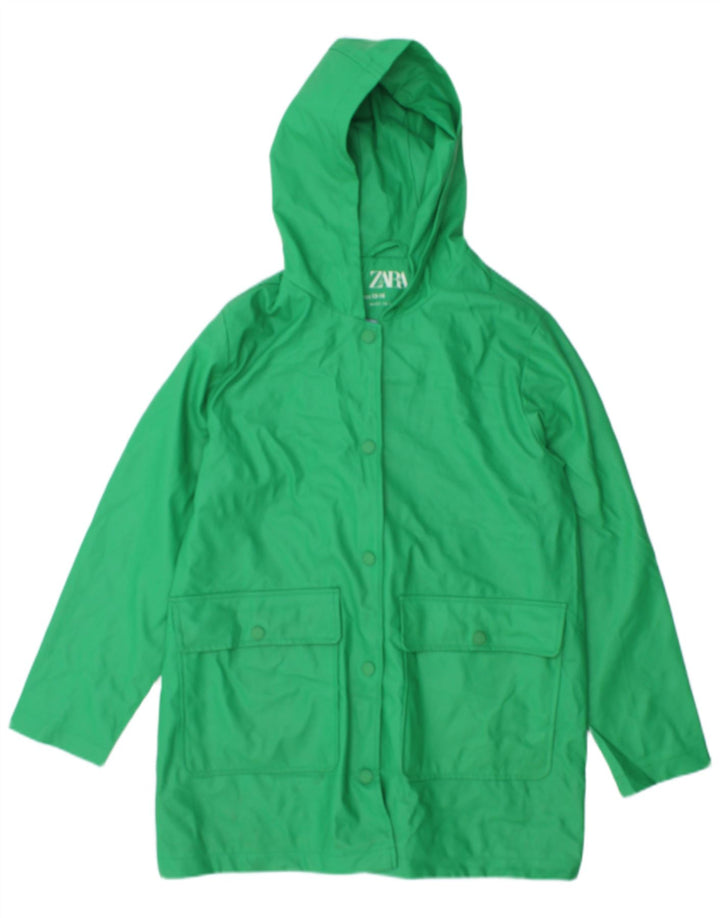Zara Girls Hooded Rain Jacket 13-14 Years Green Polyethylene