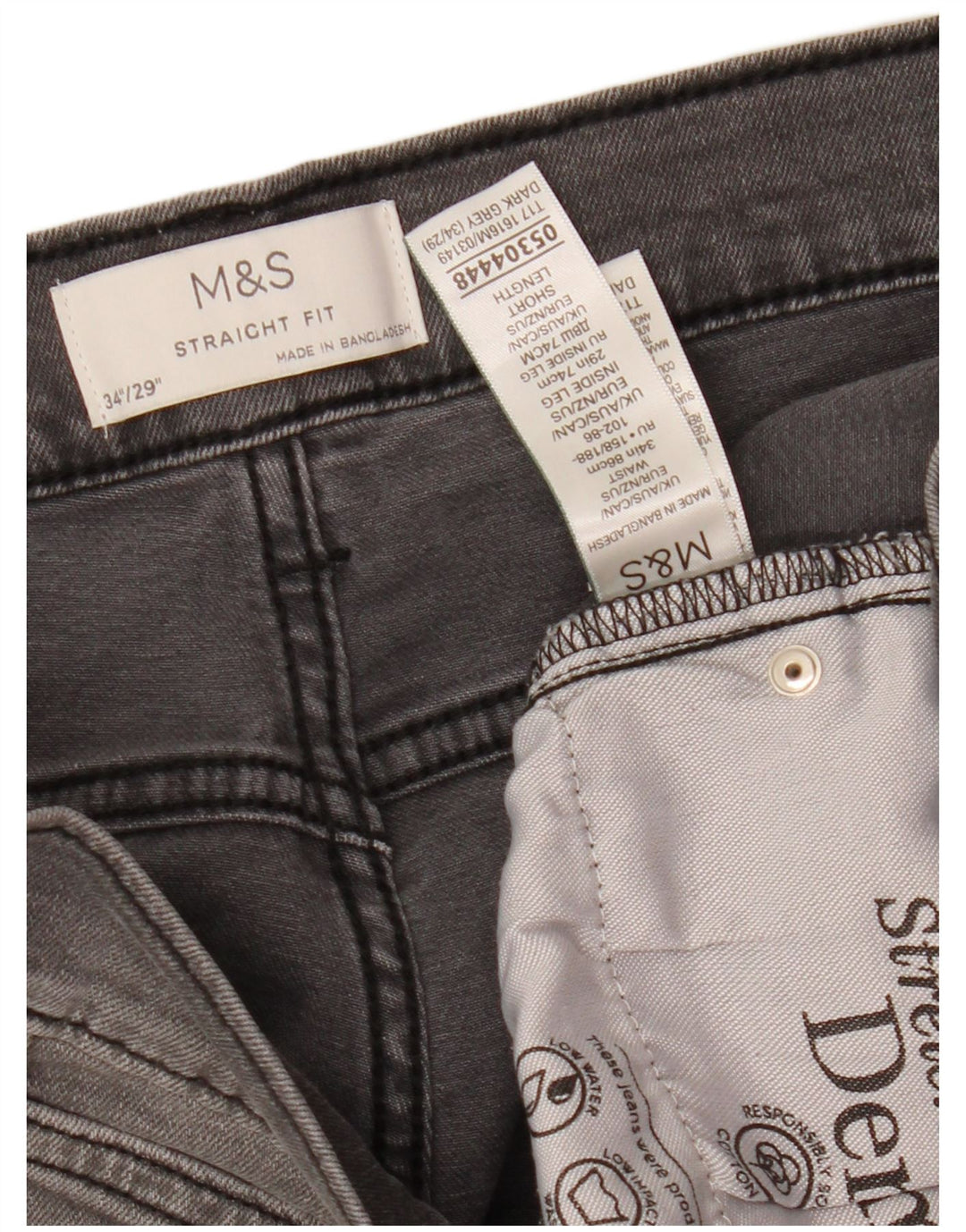 MARKS & SPENCER Mens Straight Jeans W34 L29 Grey Cotton