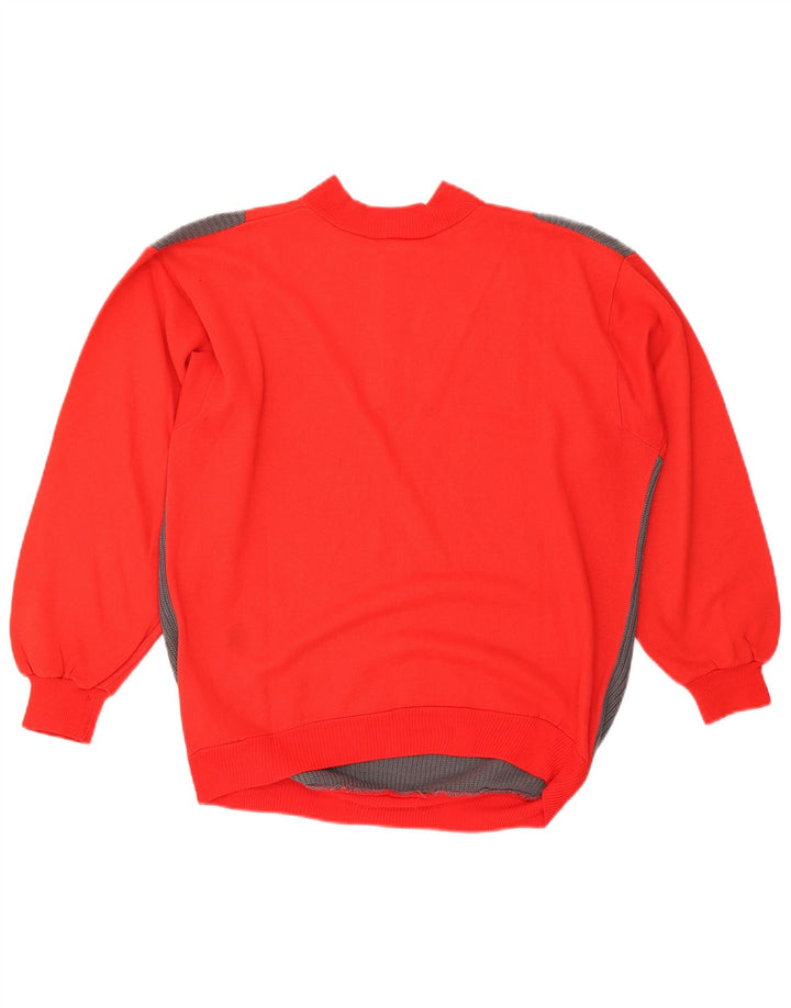VINTAGE Mens Button Neck Sweatshirt Jumper Medium Red Colourblock