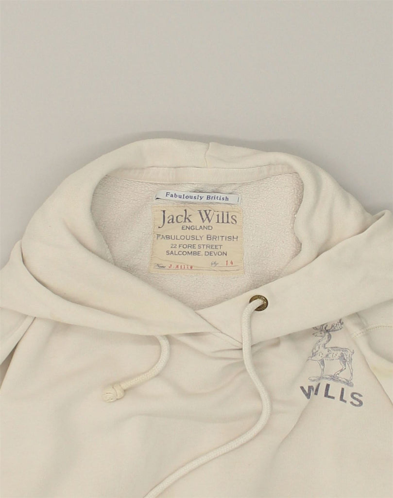 JACK WILLS Womens Graphic Hoodie Jumper UK 14 Large White Cotton | Vintage Jack Wills | Thrift | Second-Hand Jack Wills | Used Clothing | Messina Hembry 