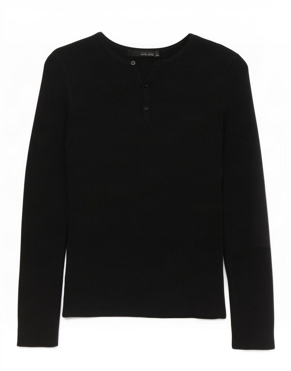 Zara Mens Top Long Sleeve Large Black Viscose