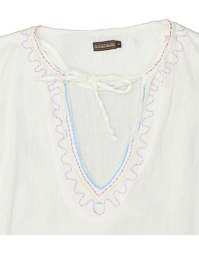 NAPAPIJRI Womens Oversized Blouse Top UK 10 Small White Linen Vintage Napapijri and Second-Hand Napapijri from Messina Hembry 