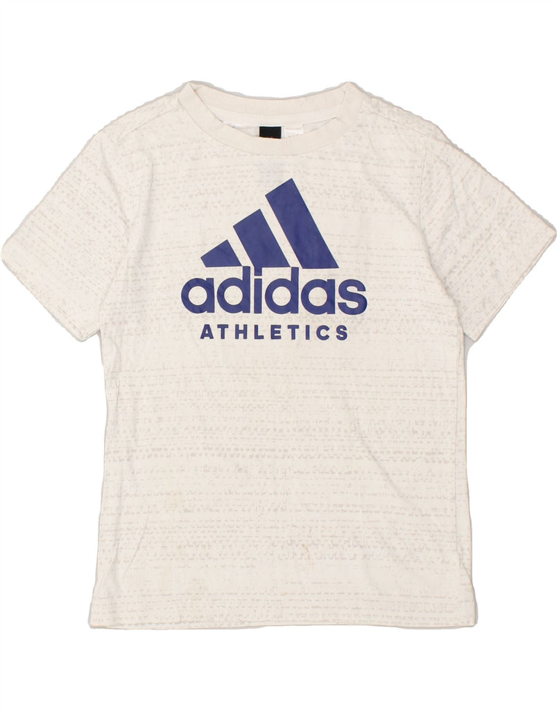 ADIDAS Boys Graphic T-Shirt Top 5-6 Years Off White Geometric | Vintage Adidas | Thrift | Second-Hand Adidas | Used Clothing | Messina Hembry 