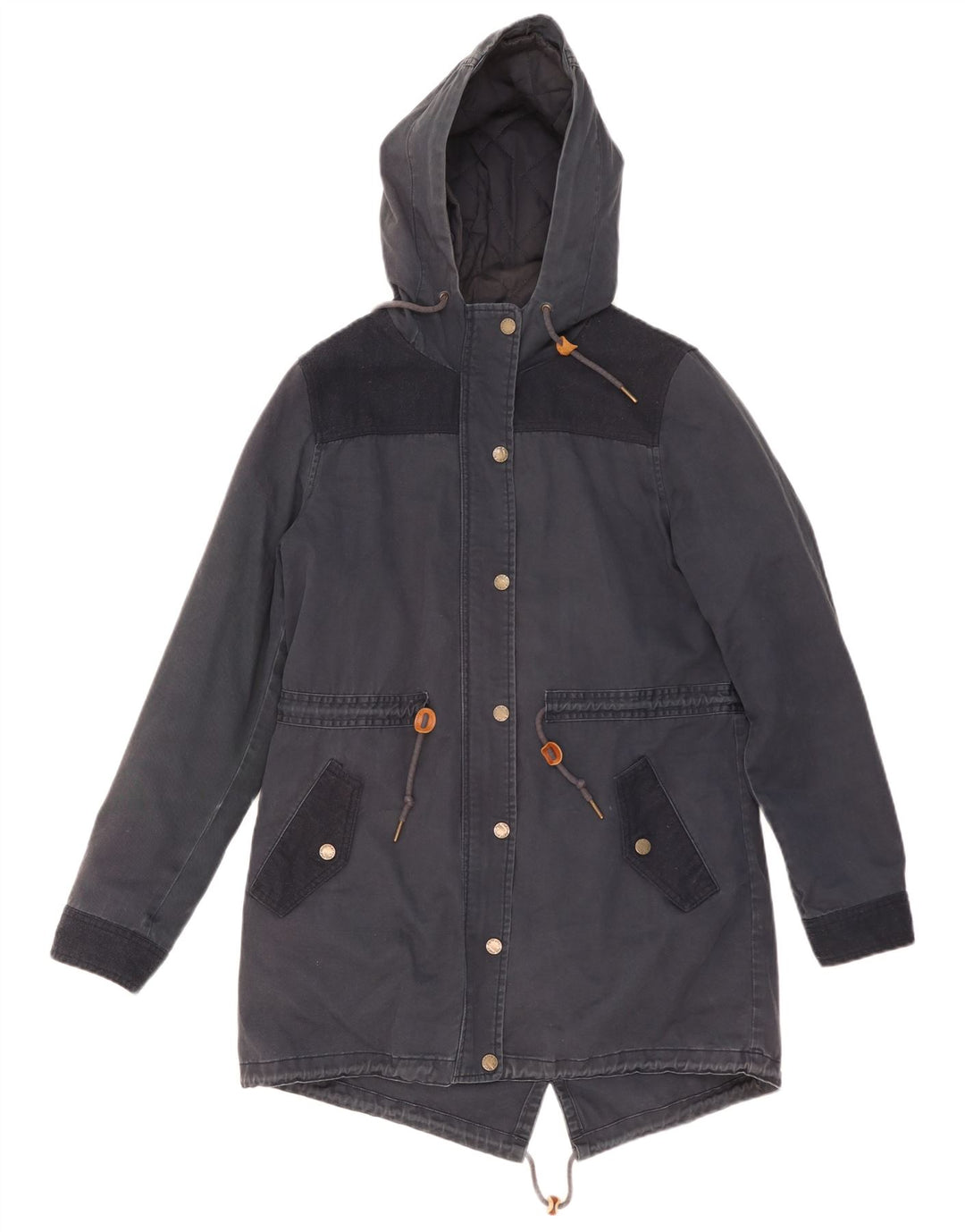 Fat Face Womens Hooded Parka Jacket UK 14 Medium Navy Blue Polyester