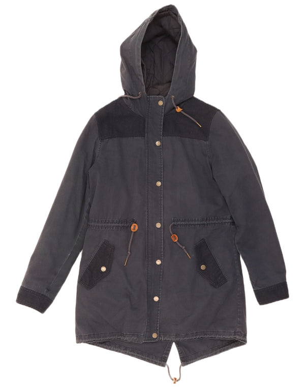 Fat Face Womens Hooded Parka Jacket UK 14 Medium Navy Blue Polyester