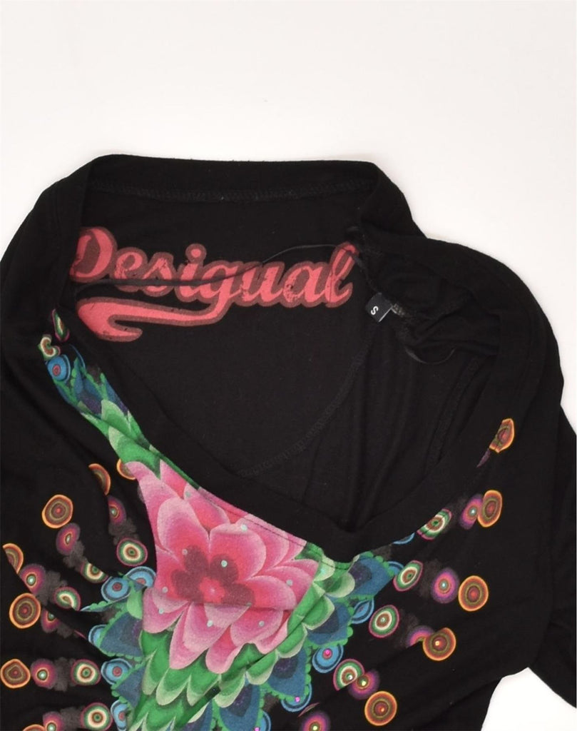 DESIGUAL Womens Graphic Long Sleeve Drop Waist Dress UK 8 Small Black | Vintage Desigual | Thrift | Second-Hand Desigual | Used Clothing | Messina Hembry 