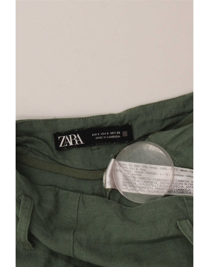 Zara Womens Cargo Shorts Small W26  Green Linen