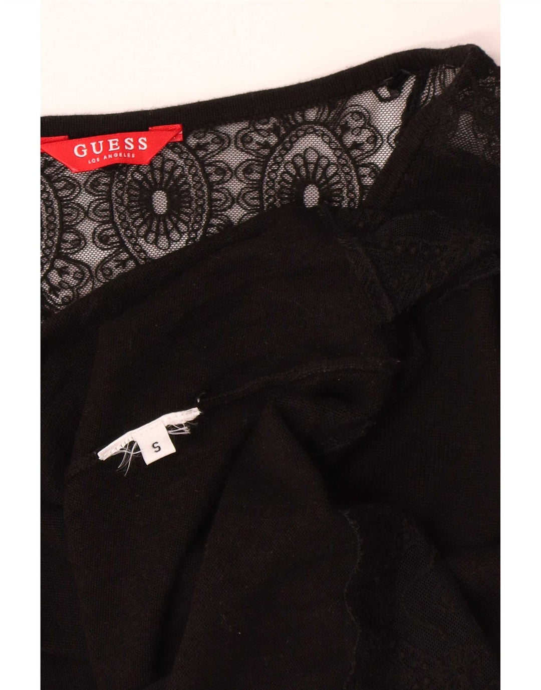 Guess Womens Top Long Sleeve UK 10 Small Black Floral
