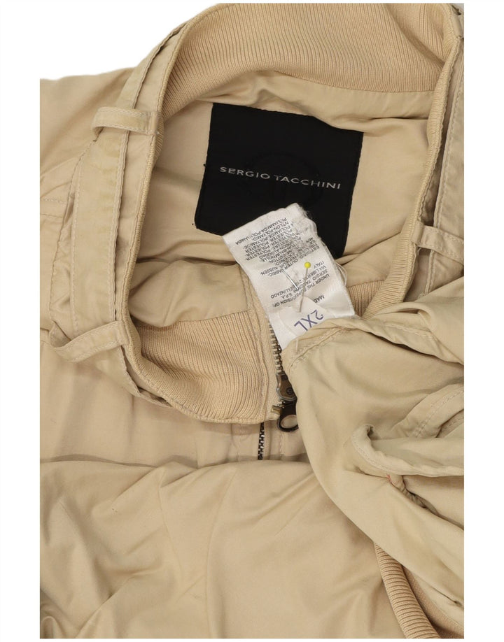 Sergio Tacchini Mens Bomber Jacket UK 44 2XL Beige Cotton