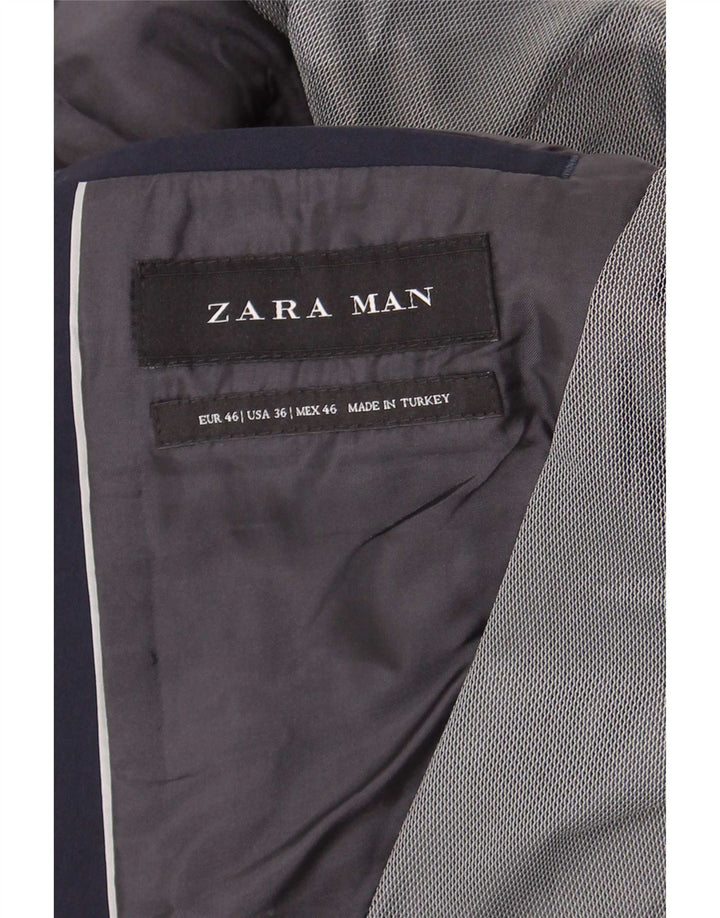 Zara Mens 2 Button Blazer Jacket EU 46 Small Navy Blue