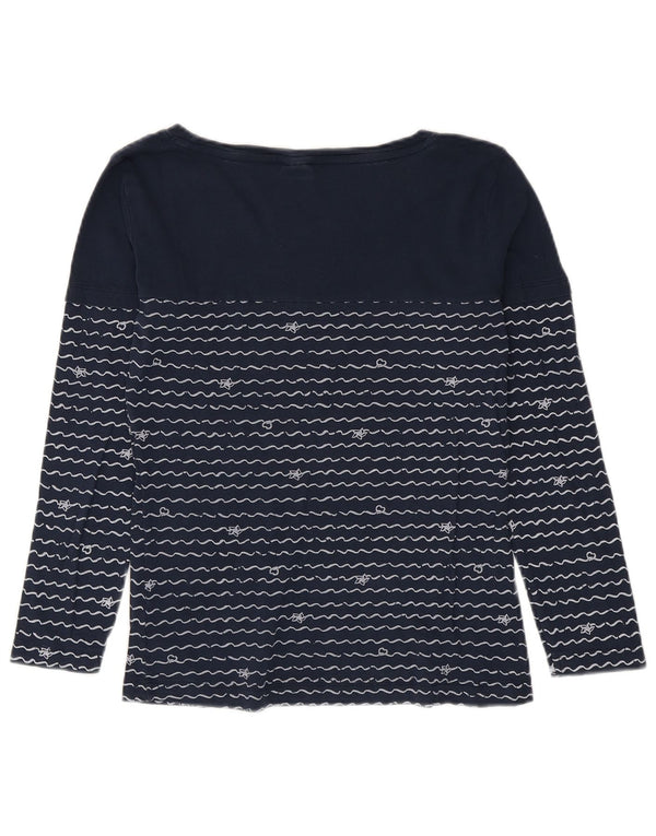 Kangaroos Womens Top Long Sleeve UK 14/16 Large Navy Blue Striped Cotton