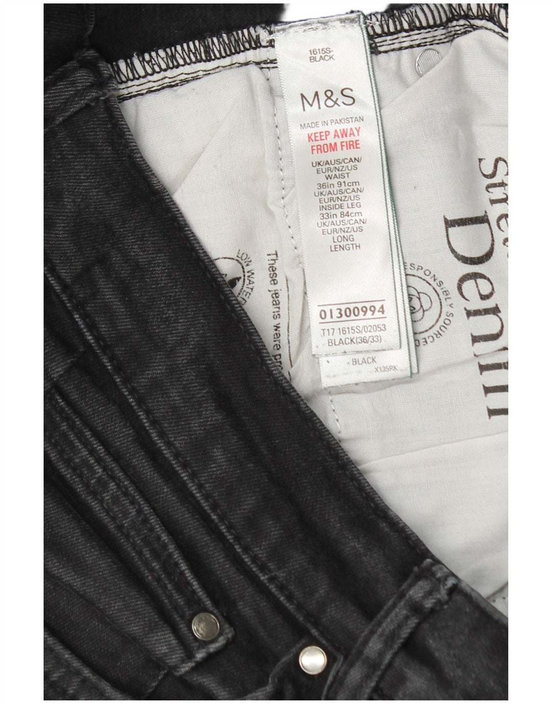Marks & Spencer Mens Slim Jeans W36 L33 Black Cotton