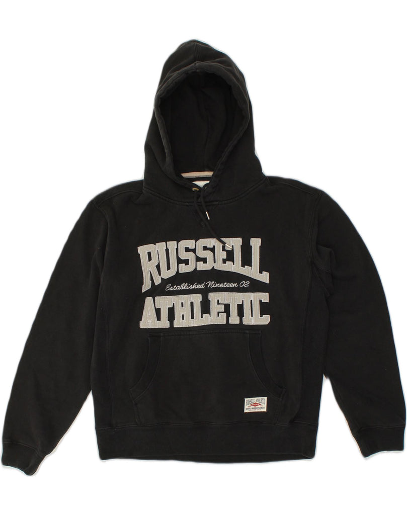 RUSSEL Mens Graphic Hoodie Jumper Medium Black Cotton | Vintage RUSSEL | Thrift | Second-Hand RUSSEL | Used Clothing | Messina Hembry 