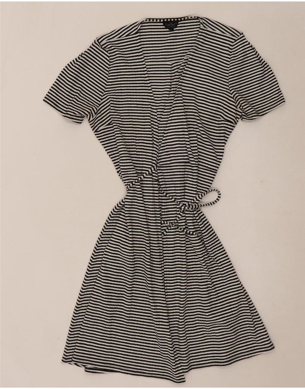 Topshop Womens Wrap Dress UK 10 Small Black Striped Polyester