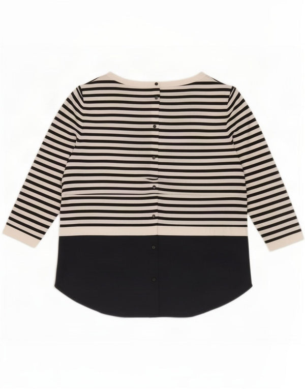 Cos Womens Top 3/4 Sleeve UK 14 Medium Navy Blue Striped Cotton