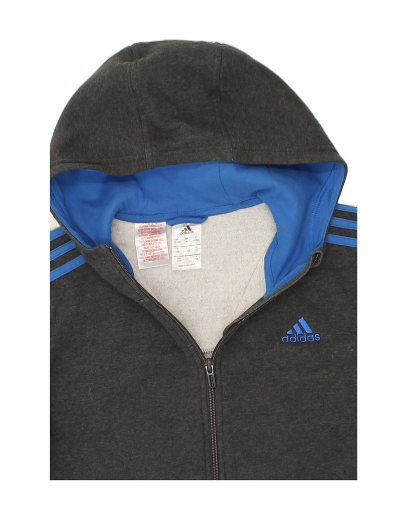 ADIDAS Boys Graphic Zip Hoodie Sweater 11-12 Years Grey Cotton | Vintage Adidas | Thrift | Second-Hand Adidas | Used Clothing | Messina Hembry 