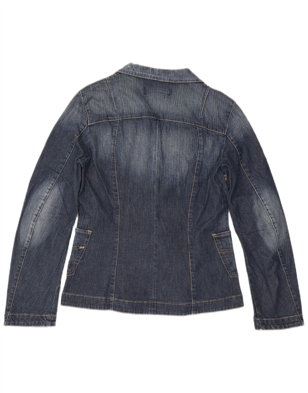 Gas Womens 3 Button Denim Blazer Jacket UK 14 Large Blue Cotton