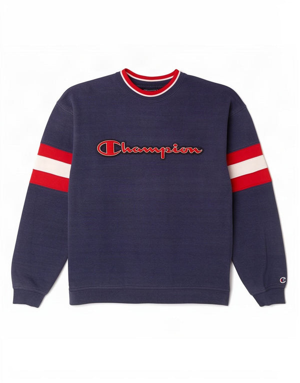Champion Mens Graphic Sweatshirt Jumper Medium Navy Blue Colourblock Cotton