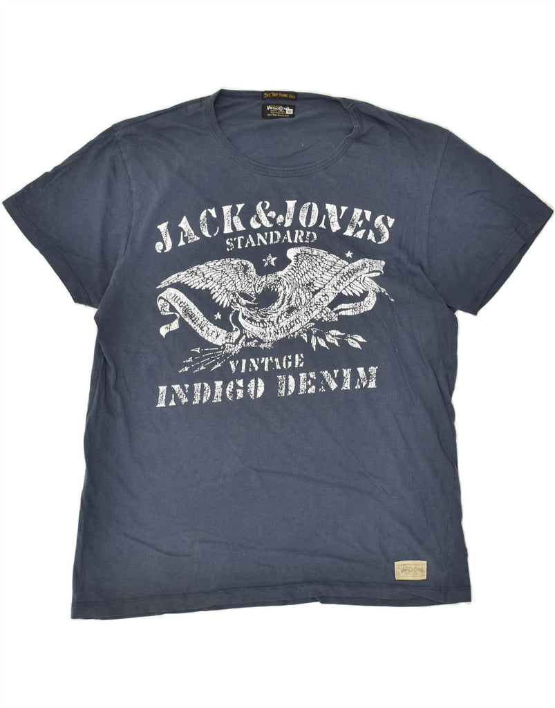 JACK & JONES Mens Graphic T-Shirt Top XL Navy Blue Cotton | Vintage Jack & Jones | Thrift | Second-Hand Jack & Jones | Used Clothing | Messina Hembry 