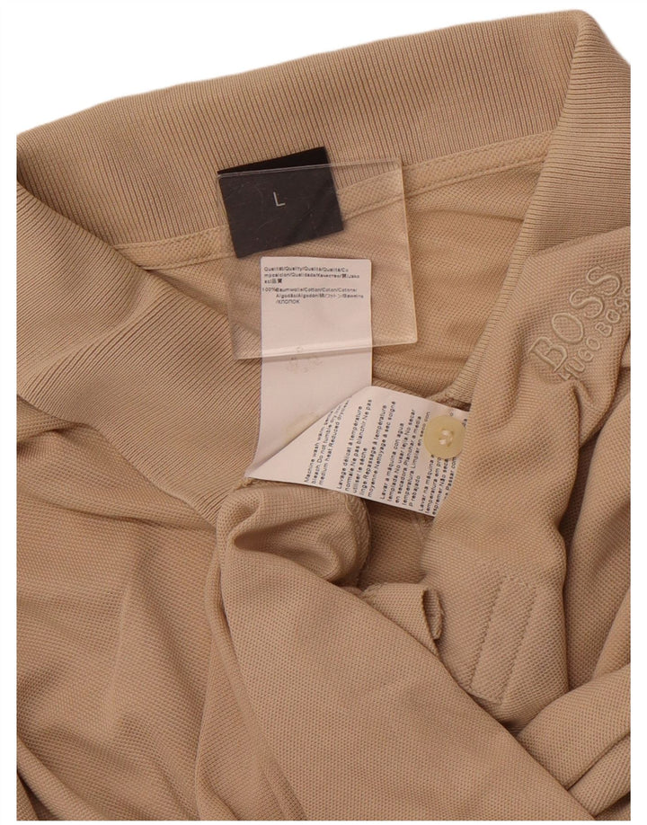 HUGO BOSS Mens Polo Shirt Large Beige Cotton