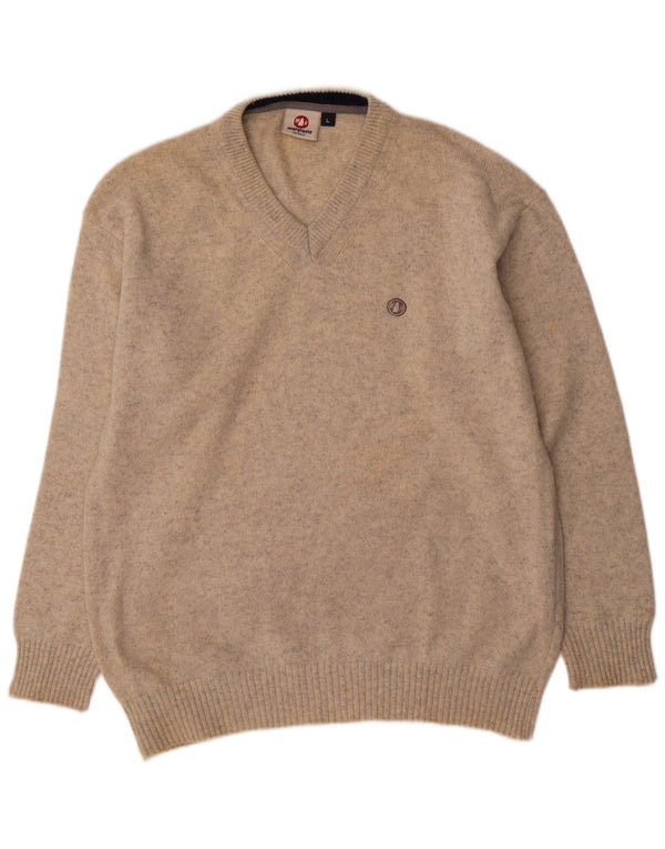 Murphy & Nye Mens V-Neck Jumper Sweater Large Beige Flecked Wool