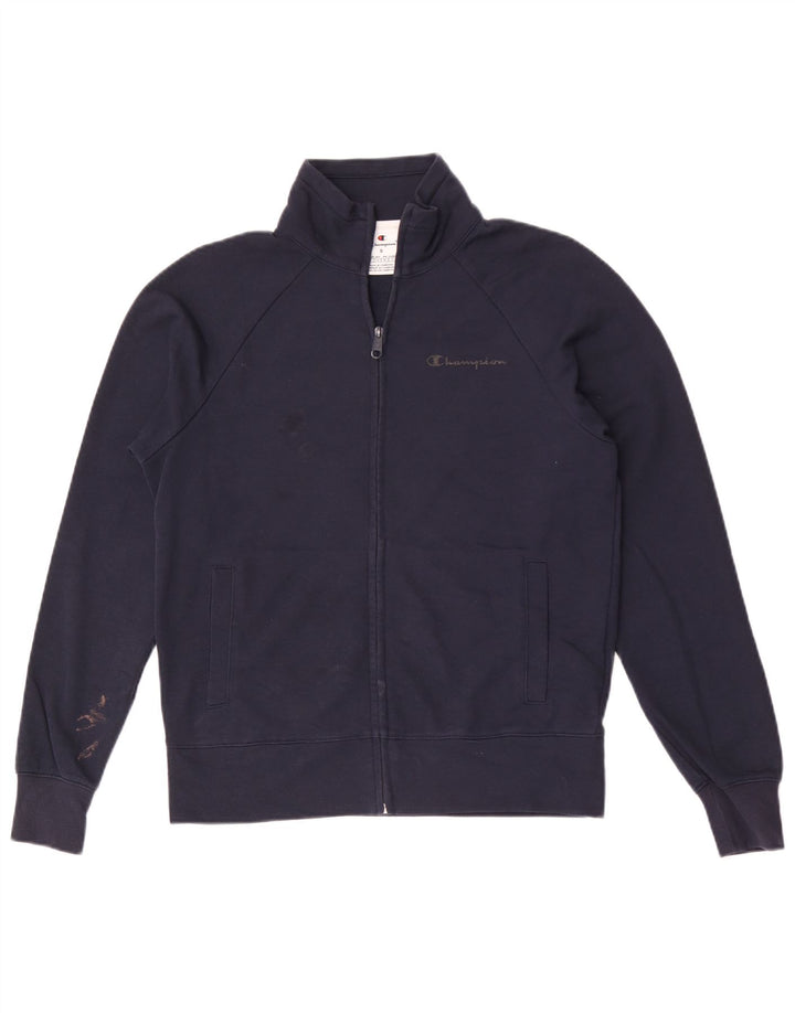 Champion Womens Tracksuit Top Jacket UK 10 Small Navy Blue Cotton