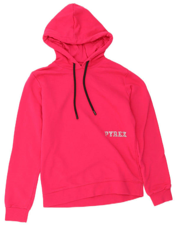 Pyrex Womens Graphic Hoodie Jumper UK 10 Small Pink Cotton