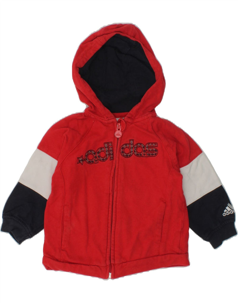 ADIDAS Baby Boys Graphic Zip Hoodie Sweater 9-12 Months Red Colourblock | Vintage Adidas | Thrift | Second-Hand Adidas | Used Clothing | Messina Hembry 