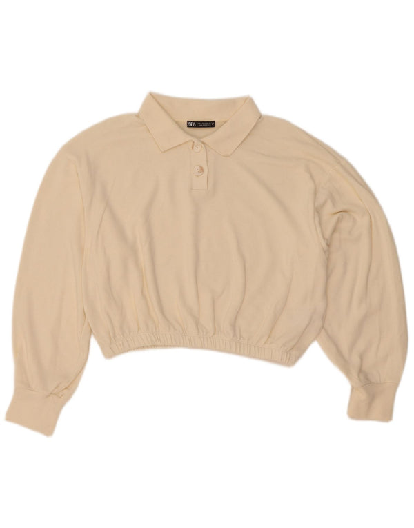 Zara Womens Crop Oversized Polo Neck Jumper Sweater UK 10 Small Off White