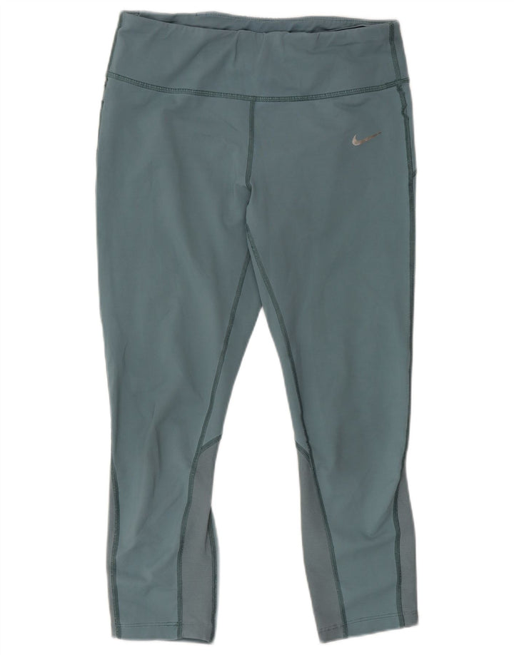 Nike Womens Dri Fit Capri Leggings UK 12 Medium  Blue Cotton
