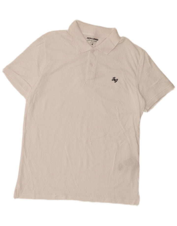 JACK & JONES Mens Polo Shirt Medium White Cotton