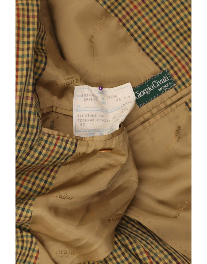 Monza Mens 2 Button Blazer Jacket IT 48 Medium Khaki Gingham Cotton