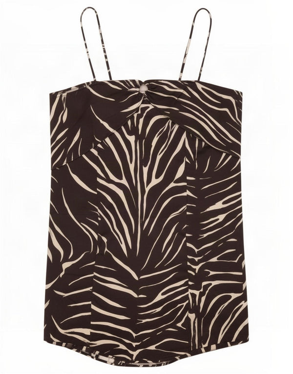 Zara Womens Halter Dress UK 14 Large Black Animal Print Polyester
