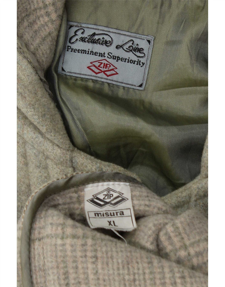 Zip Mens Hooded Duffle Coat UK 42 XL Khaki Wool