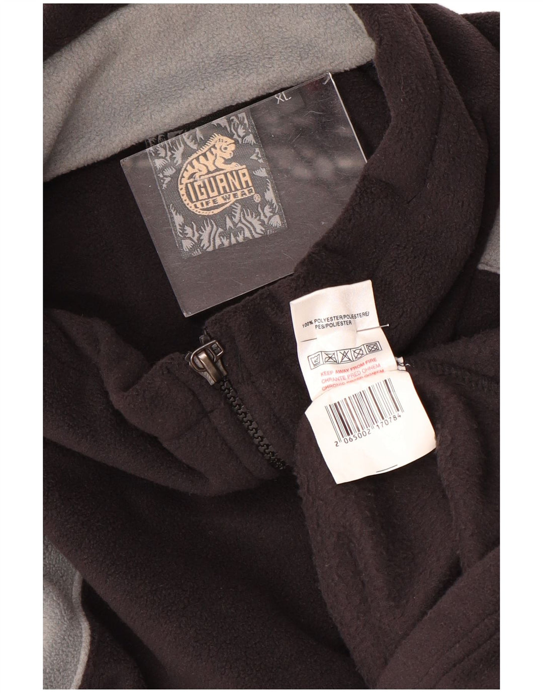 IGUANA Mens Zip Neck Fleece Jumper XL Black Colourblock Polyester