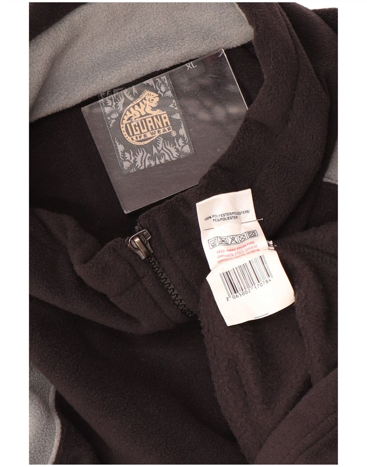 IGUANA Mens Zip Neck Fleece Jumper XL Black Colourblock Polyester