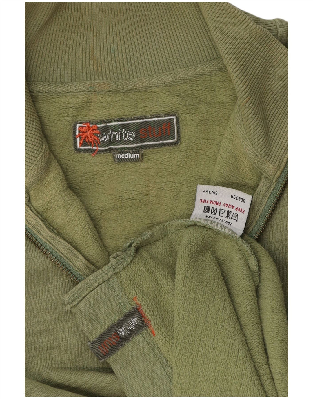 White Stuff Mens Zip Neck Sweatshirt Jumper Medium Green Flecked Cotton