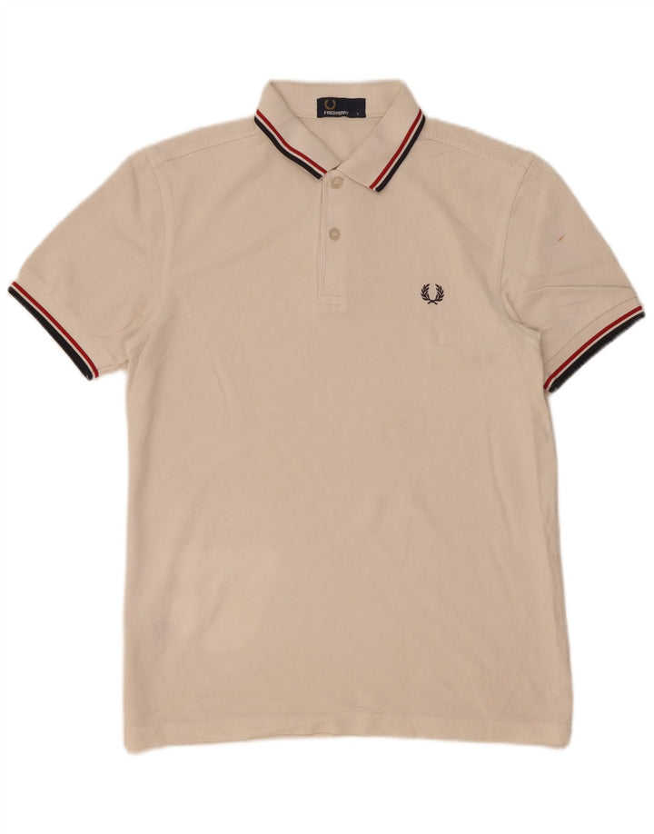Fred Perry Mens Polo Shirt Small White Striped Cotton