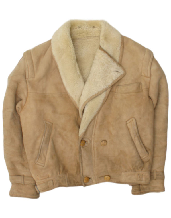 McGregor Mens Double Breasted Shearling Jacket IT 50 Large Beige